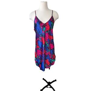 Cine Star Vintage Multicolor Satin Slip Mini Dress Lingerie Size L (M)Whimsigoth